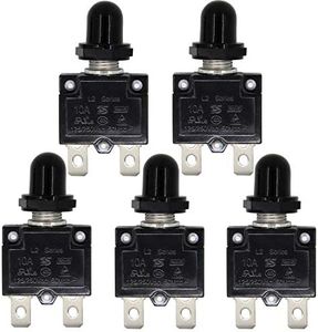 RKURCK AC 125/250V Push Button Reset 10A Circuit Breakers Thermal Overload Protector with Quick Connect Terminals and Waterproof Button Black Cap(5 Pcs）
