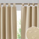 RYB HOME Outdoor Patio Curtains - Detachable Top Waterproof Outdoor Privacy Screen Blackout Curtains for French Door Porch Pergola Cabana Sun Room Deck, W 52 x L 84 inch Long, 1 Pair, Beige