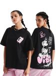 The Souled Store Official Mickey Mouse: Graffiti Women and Girl Short Sleeve Round Neck Oversized Fit T-Shirts Black