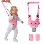 Baby Walker, Handheld Walking Harness for Kids, Toddler Walking Harnesses Helper with 2 Knee Pads, Safety Stand and Walk Learning Assistant for 7-24 Month Boy and Girl-Pink