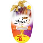 BIC Soliel SMOOTH COLORS Disposable Razors for Women Sensitive Skin Razor With Aloe Vera and Vitamin E Lubricating Strip and 3 Blades, 8 Piece Razor Set