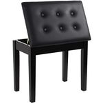 GRANDMA SHARK Piano Stool, Dressing Table Stool, Single Seat Keyboard Bench with Storage Compartment, Soft Faux Leather Padded Seat (Black)