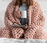 Chunky Knit Blanket - Cozy Throw Blanket for Bed (40x60) - Soft Gray Throw Blankets - Chunky Knit Chenille Throw Blanket - Blankets and Throws for Sofa - Large Throw Blanket (Blush Pink)