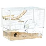 PawHut Hamster Cage, Gerbil Cage w/Deep Bottom, Litter Area, Wooden Ramp, Platforms, Hut, Exercise Wheel, for Small Rodents, 59 x 35.5 x 47cm