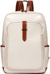 Telena Vegan Leather Laptop Backpack for Women 15.6 inch Computer College Travel Daypack Bag Beige