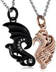 Aeici Couple Necklace for His Hers Stainless Steel Angle Devil Wings CZ Pendant Necklace 2 PCS a Set