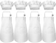 Chengu 8 Pieces Kids Apron and Chef Hat Set, Boys Girls Adjustable Cotton Child Aprons with 2 Pockets Kitchen Bib Aprons for Kitchen Cooking Baking Wear Medium Color 4