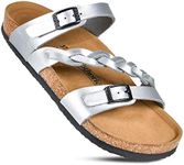 AEROTHOTIC Women's Arch Support Casual Strappy Slide Sandals, Viking Silver, 6