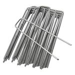 ANSIO Weed Membrane Pegs 100 Pack - 6 Inch/150mm U-Shaped Garden Pegs for Weed Control Membrane, Ground Pegs for Securing Lawn, Artificial Grass, Matting, and Netting - Galvanized Staples and Pins