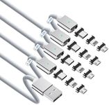 Magnetic Charging Cable 3A Fast Charging (4-Pack, 3.3/3.3/6.6/6.6 ft) 3 in 1 Magnetic Phone Charger, 480Mbps Data Transfer, USB A to Type C Charger Cable for Lightning/USB-C/Micro USB Device - Silver