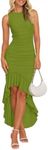 ZESICA Women's Summer Ruched Bodycon Dress Sleeveless Backless Ruffle Mermaid Cocktail Wedding Party Dresses,Green,Small