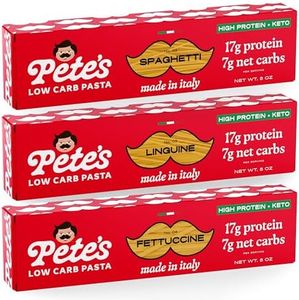 Pete's Pasta Variety Pack 8oz – Spaghetti, Linguine, Fettuccine – 7g Low Carb Pasta, 17g High Protein Pasta – Authentic Italian Keto Pasta Noodles – Low Calorie Elbow Pasta – Wheat Pasta from Italy