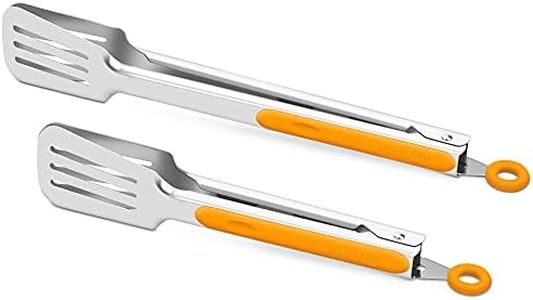 Premium 304 Stainless Steel Barbecue Turners, Heavy Duty Non-Stick BBQ Cooking Kitchen Tongs, 9" and 12" Orange