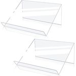 Kamehame Book Stands for Display, 2 Pack Slightly Elevated Clear Acrylic Book Display Stand with 1.5" Ledge, Book Easel Anti-slip Border for Handwriting Reading Art and Laptop, 12"x8.5"x5.1"