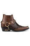 TruClothing Mens Real Leather Cowboy Ankle Boots Chain Western Heel Dancing - Brown 6