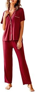 Avidlove Women Pajamas Set Notch Collar Soft Sleepwear Pjs Short Sleeve Button Down Nightwear with Long Pants Wine Red