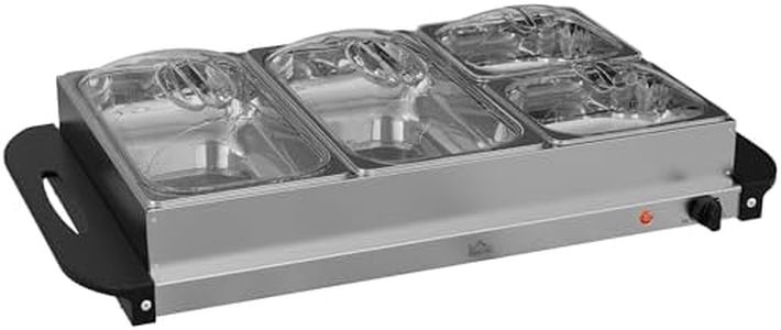 HOMCOM 4 Tray Electric Food Warmer Buffet Server with Warming Plate, Cool Touch Handles, Adjustable Temperature, 300W, 2 x 2.4L and 2 x 1L Pans