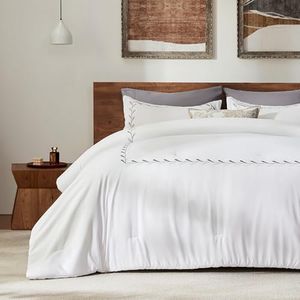 SLEEP ZONE Queen Comforter Set, Luxury Hotel Collection Comforter, 3 Pieces Fluffy Lightweight Down Alternative Duvet Insert with Embroidered Stripes (Olive Leaves, Full/Queen)