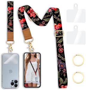 Yonlevres Cell Phone Lanyard Crossbody with Wrist Strap, Flower Lanyards for Around The Neck Wristlet Adjustable Phone Strap Floral for Keys Case ID Badges Accessories