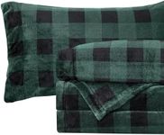 Elegant Comfort Luxuriously Soft 4-Piece Velvet Plush Flannel Sheet Set - Premium Quality - Cozy Warm, Anti-Static, Non Pilling Fuzzy Velvet Flannel Fleece Deep Pocket Sheet Set - Twin, Buffalo Green