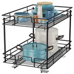 ROOMTEC Pull Out Cabinet Organizer, Kitchen Cabinet Organizer and Storage 2-Tier Cabinet Pull Out Shelves Under Cabinet Storage for Kitchen 11" W x 21" D Black