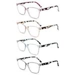 Yuluki Reading Glasses Blue Light Blocking,4 Pack Spring Hinge Square Frame Ladies Computer Readers 2.0,Lightweight Quality Womens Eyeglasses Anti UV Eyestrain