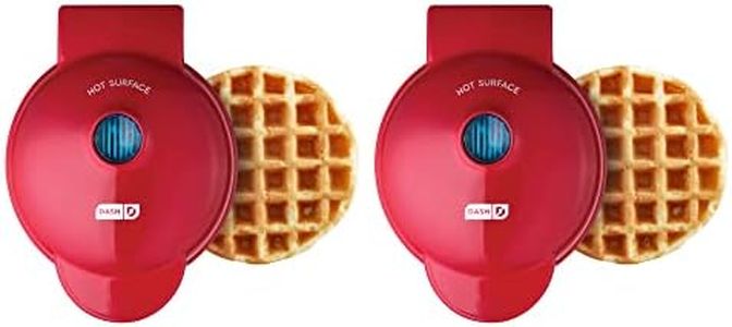 DASH Mini Waffle Maker (2 Pack) for Individual Waffles Hash Browns, Keto Chaffles with Easy to Clean, Non-Stick Surfaces, 4 Inch, Red