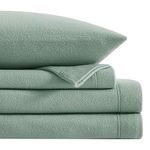 Softan Micro Fleece Bed Sheet Set, Queen 4-Piece Polar Fleece Sheet Set Includes Flat Sheet, Pillowcases and 15" Deep Pocket Fitted Sheet, Velvet Plush Bedding Set, Warm and Soft, Sage Green