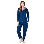 Womens Pyjamas Set - Classic Button Down Nightwear Long Sleeve & Bottoms PJs Cosy Cotton Lounge Wear S-XL - Sleepwear Gifts for Her (Navy, M)