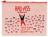 Blue Q Zipper Pouch, Bad Ass Woman Who Takes Care of Everyone. Made from 95% Recycled Material, 7.25" h x 9.5" w, Colorful Chunky Zipper (Pink), Pink, 7.25x9.5 Inch (Pack of 1), Travel