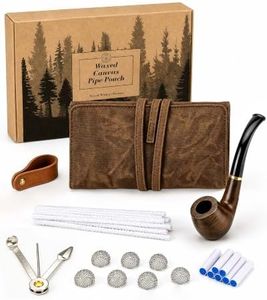 BS-VOG Tobacco Pouch, Waxed Canvas Tobacco Pipe Accessories Kit with 1 Pipe