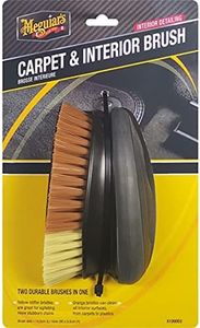 Meguiar's X1000EU Car Cleaning Carpet & Interior Brush. Stiff yellow bristles for stubborn stains. Soft orange bristles for carpets, fabrics & plastics