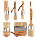 DIYARTZ Chalk & Wax Paint Brush (Set of 6) for Waxing & Painting Projects – 100% Natural Boar Bristles, Ergonomic Handles, Minimum Shedding – Smooth Coverage for Furniture, Milk Paint & Stencil