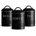 Barnyard Designs Canister Sets for Kitchen Counter, Vintage Kitchen Canisters, Country Rustic Farmhouse Decor for the Kitchen, Coffee Tea Sugar Farmhouse Kitchen Decor Set, Metal (Black)