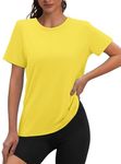 OFEEFAN Womens Spring Tops Loose Fit Sports Shirts for Women Yellow 2XL