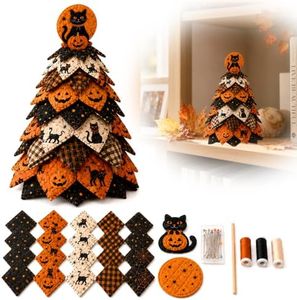 FISASA DIY Halloween Quilted Fabric Tree Kit (Moonlit Black Cat)