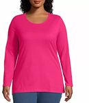 JUST MY SIZE Women's T-Shirt, Plus Size Long Sleeve Cotton Tee, JMS Plus Size Scoop-Neck T-Shirt for Women, Sizzling Pink, 4X