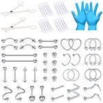 NIUSIMAN 66PCS Professional Piercing Kit,14G 16G 18G 20G Piercing Needles with Stainless Steel Ear Nose Septum Belly Button Nipple Lip Eyebrow Smiley Piercing Body Jewelry