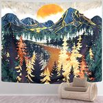 SENYYI Mountain Tapestry Wall Hanging Forest Trees Art Tapestry Sunset Tapestry Road in Nature Landscape Home Decor for Room (51.2 x 59.1 inches)