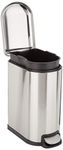 Amazon Basics Smudge Resistant Small D-Shaped Trash Can With Soft-Close Foot Pedal for Bathroom,Bedroom or Living room, Slim shape for narrow space, 10 Liter/2.6 Gallons, Brushed Stainless Steel