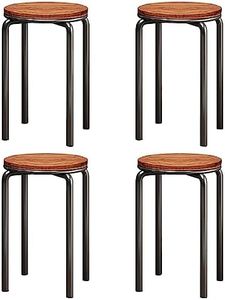 Rukulin Stacking Stools Set of 4, 18" H Backless Round Wooden Top Portable Stackable Stools with Metal Frame for Living Room, Kitchen Home