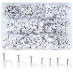 woshilaoDS 700 Pcs Cable Clips White, Cable Wall Clips, Square and Round Nail Clips Electrical Cable Management Clips, 4mm 5mm 6mm 8mm 10mm Cable Nail Tacks for Organizing Electric