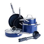 Blue Diamond Cookware Diamond Infused Ceramic Nonstick 10 Piece Cookware Pots and Pans Set, PFAS-Free, Dishwasher Safe, Oven Safe, Blue