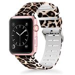 Lwsengme Compatible with Apple Watch Strap 42mm 44mm, Soft Silicone Wrist Sport Bands for iWatch Series 4 3 2 1(42mm/44mm,Leopard Print)