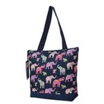 NGIL Medium Top Zipper Closure Canvas Tote Bag with Attached Matching Coin Purse For Teachers, Moms, Students and Nurses, Bohemian Elephant-navy, M