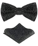 Tie G Velvet Bow tie with Pocket Square set in Gift Case,Twinkling Spots,Line,all over on Velvet Ground (Twinkling Black)