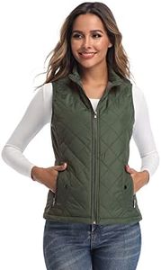 LONGKING Women's Vest - Stand Collar Lightweight Zip Quilted Vest for Women…, Army Green, X-Large