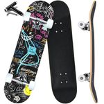 ANYFUN Pro Complete Skateboards for Beginners Girls Boys Kids Youths Teens Adults 31"x8" Skate Boards 7 Layers Canadian Maple Double Kick Deck Concave Longboard (Graffiti)