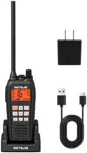 Retevis RM15 Marine Radio 6 Watt, IP68 Floating VHF Radio Handheld, Noise Cancelling Mic, 2000mAh, Type-C, Rustproof Charging Contact, NOAA and FM, Boat Radio for Coastal Fishing Cruise Ship(1 Pack)