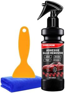 SHIELDOM Adhesive Remover, Dissolve & Soften Adhesives on Car Glass & Paint, Easily Remove Glue Sticker Labels Decals Tape Residue, Portable Spray Removal Set with Spatula & Towel - 3.4oz/100ml